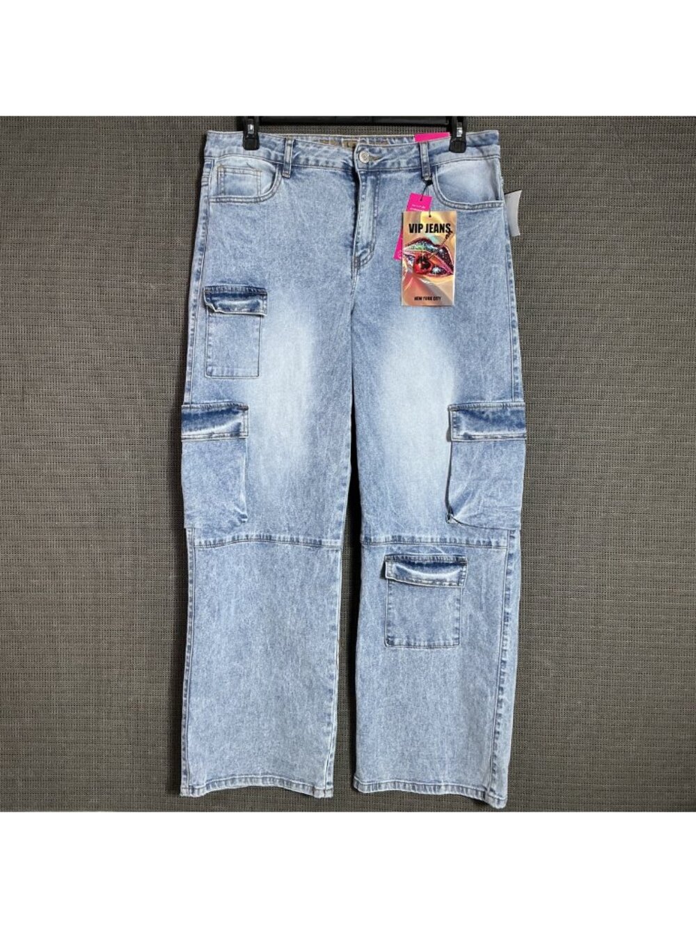 VIP Jeans Women's Size 13/14 Blue Light Wash Cargo Denim Pants Sculpting Stretch